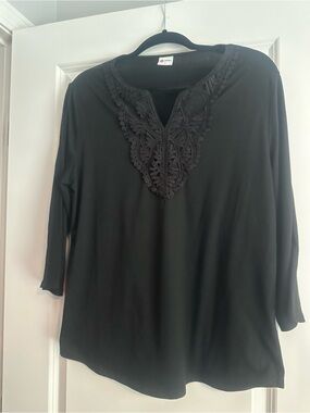 Black Women’s Embroidered Notch-Neck Top